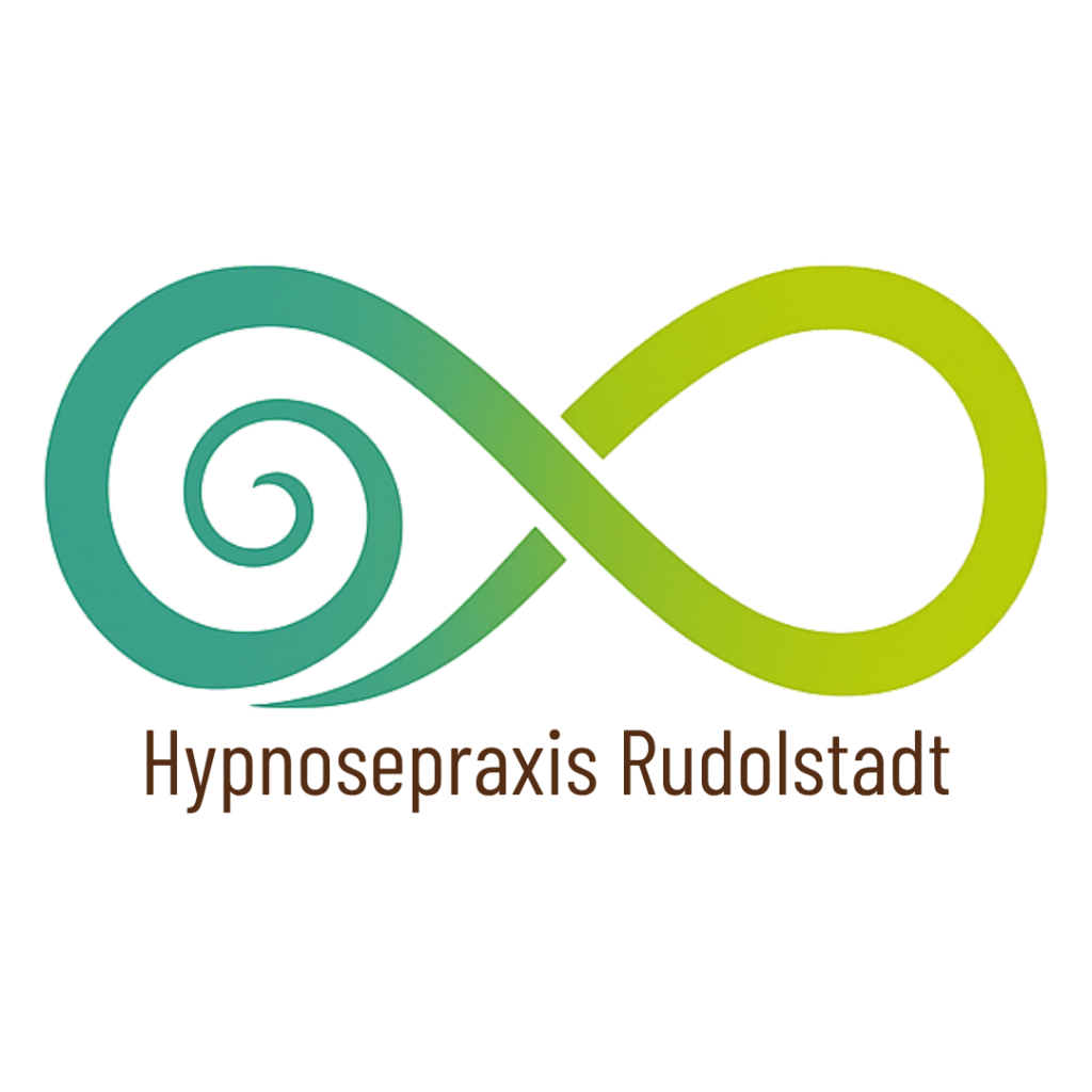 Das Logo der Hypnosepraxis Rudolstadt besteht aus grünen Spiralen innerhalb einer liegenden Acht.